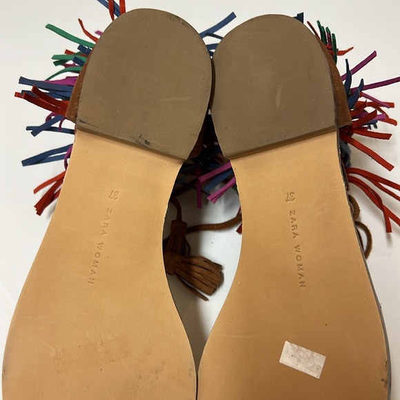 Zara Multicolored Fringe Brown Leather Sandals Size 6.5. NWT - Picture 10 of 10